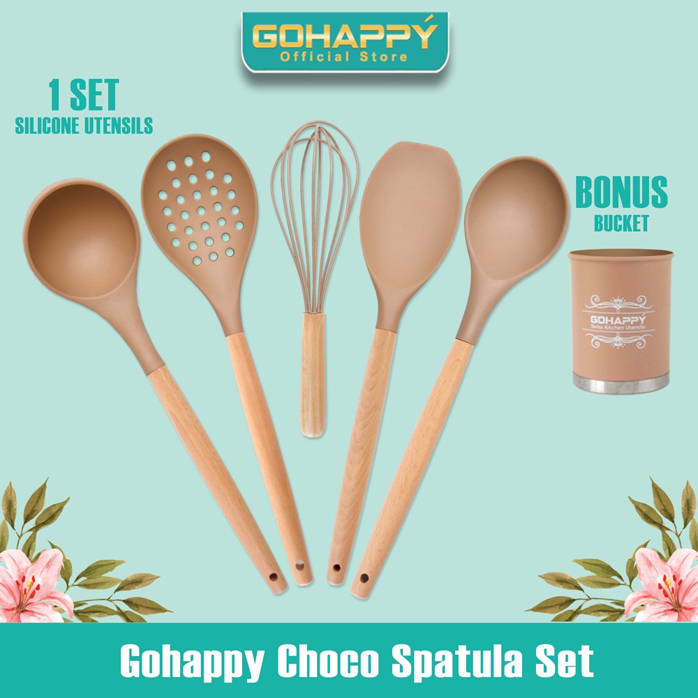 BEST SPATULA SILICON SET GHX26 Paket Sodet lengkap - Sendok Masak Gohappy terbaik silikon 6 Piece