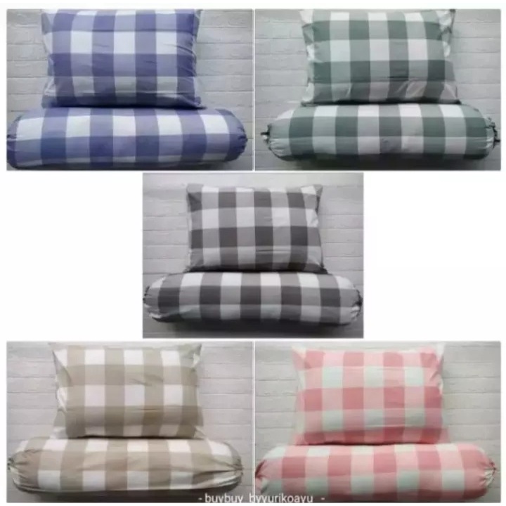 Sarung Bantal dan Sarung Guling Aesthetik Korea Motif Kotak Hitam, Putih, Biru, Merah/Kotak Emily Gr