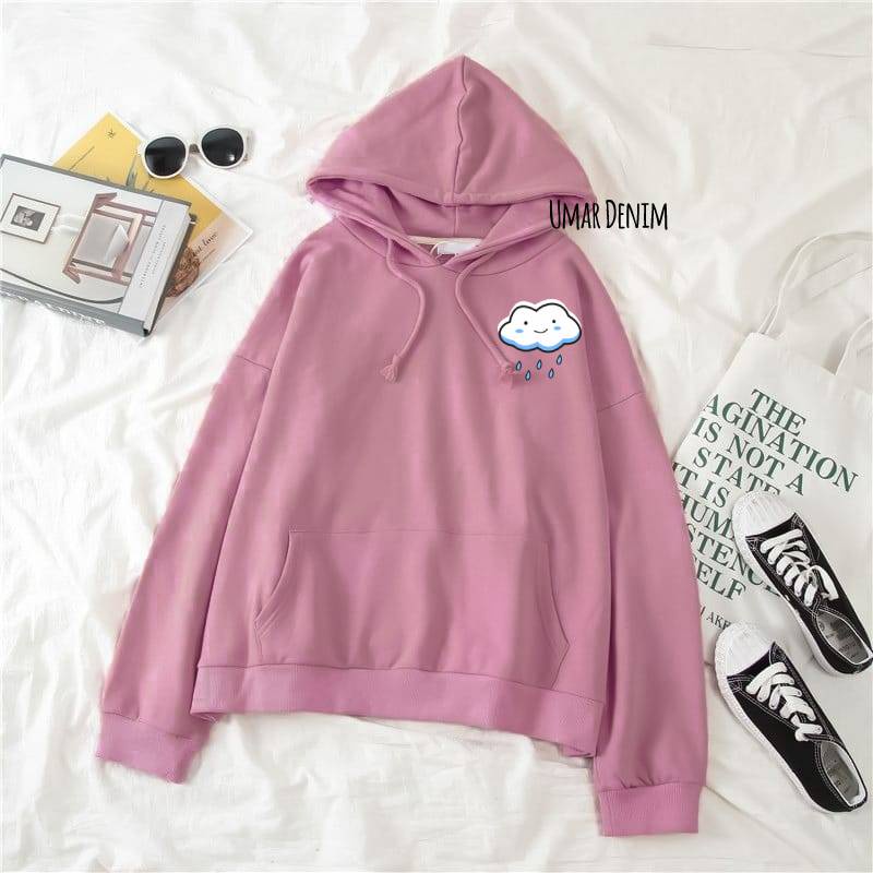 Cloud Rain Sweater Hoodie Wanita Kekinian Korea l Sweter bahan fleece tebal