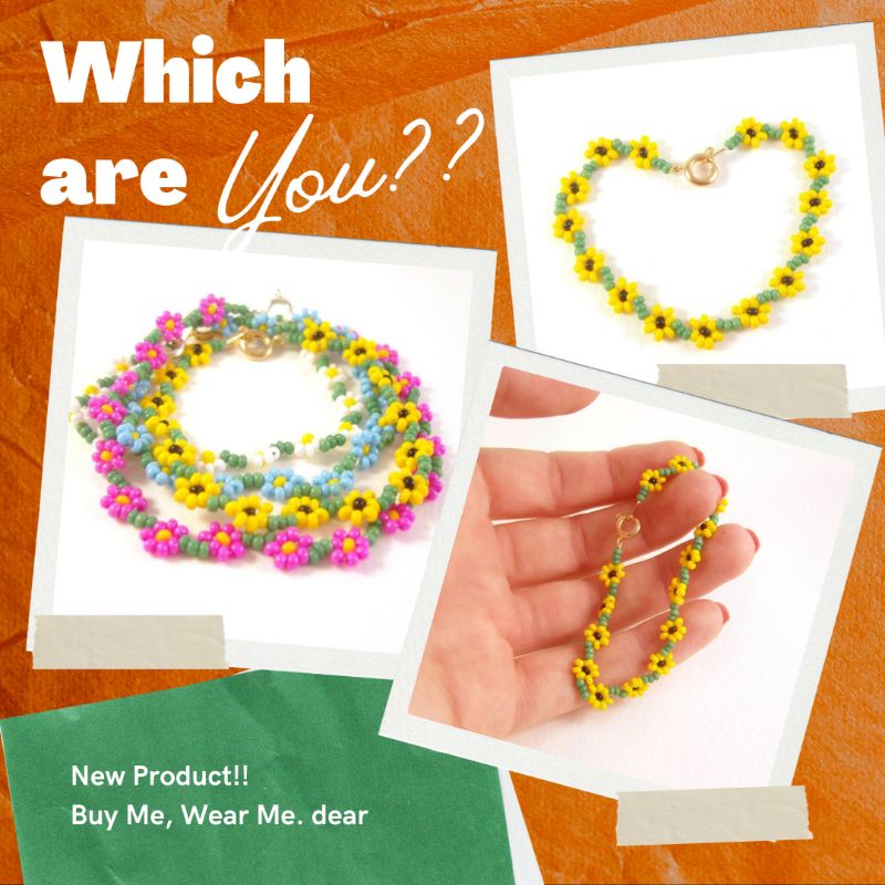 Sunflower Beaded Bracelet | Sunflower Beads Bracelet | Gelang Bunga Matahari Handmade Custom | Gelan