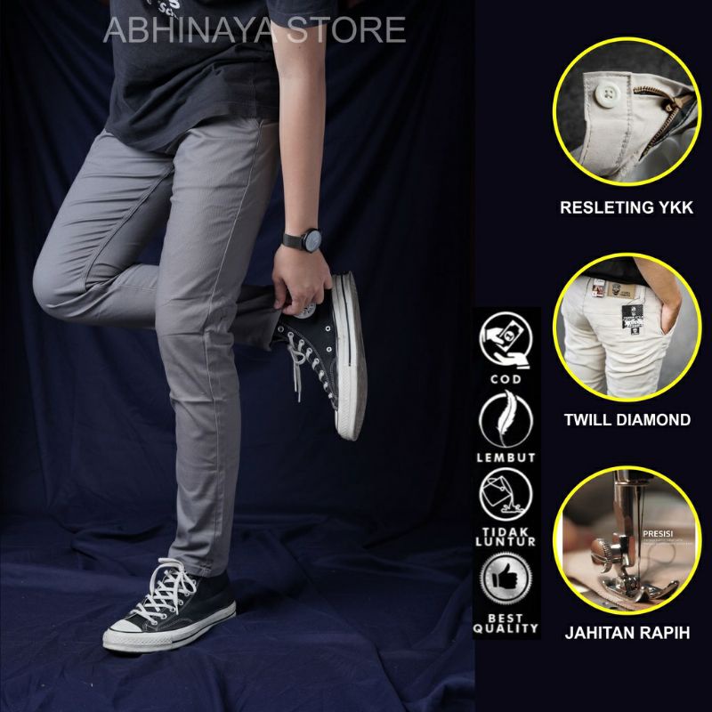 CELANA PRIA CHINO Slim fit Panjang Kerja kantor Santai Liburan Cowok Gentleman Boy Skinnyhtytth