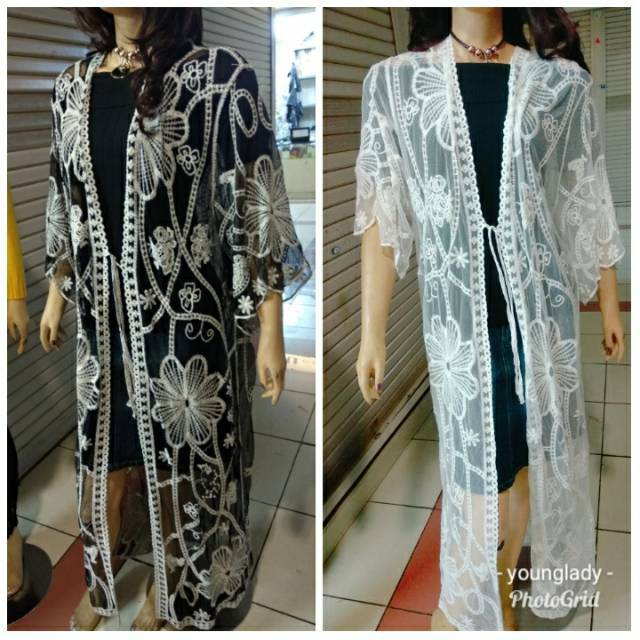 Long Outer lace brukat cardigan import flower mewah