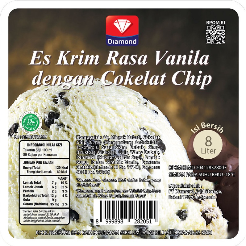 DIAMOND ICE CREAM VANILLA CHIPS 8 LT