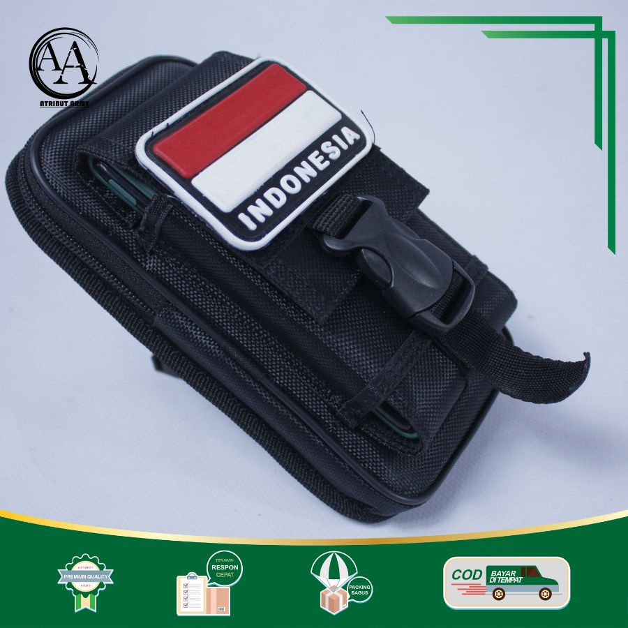 [TEMPAT HP DOUBLE SLOT 6,7 in &amp; 6,5 in] Tempat Sarung HP Pinggang KANVAS TACTICAL bonus Logo karet Atribut Satpam Security TNI