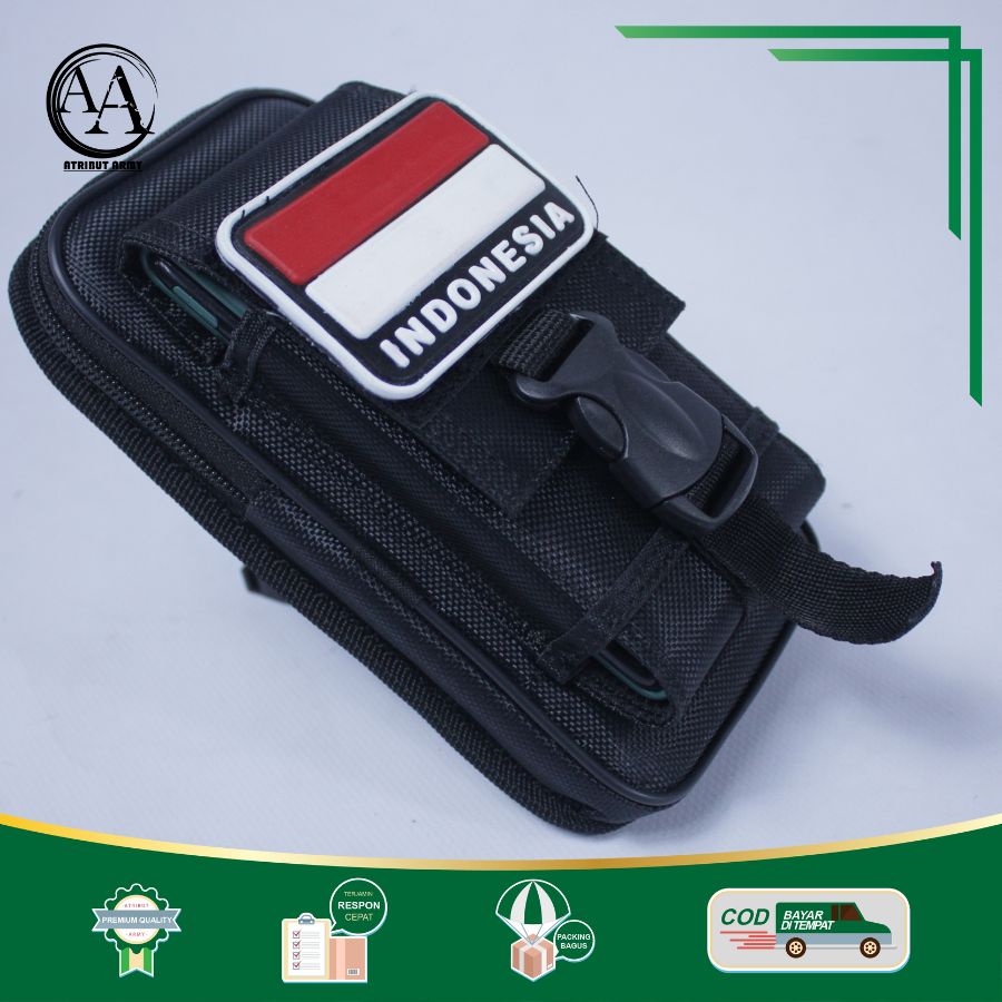 [TEMPAT HP DOUBLE SLOT 6,7 in &amp; 6,5 in] Tempat Sarung HP Pinggang KANVAS TACTICAL bonus Logo karet Atribut Satpam Security TNI