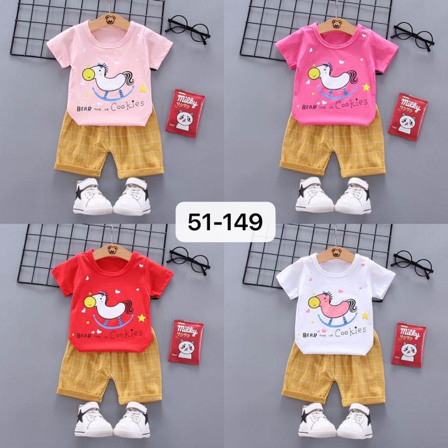 Setelan Baju Anak Perempuan Balita Import | Set Kaos Anak Cewek / Kualitas Premium harga Murah horse MB