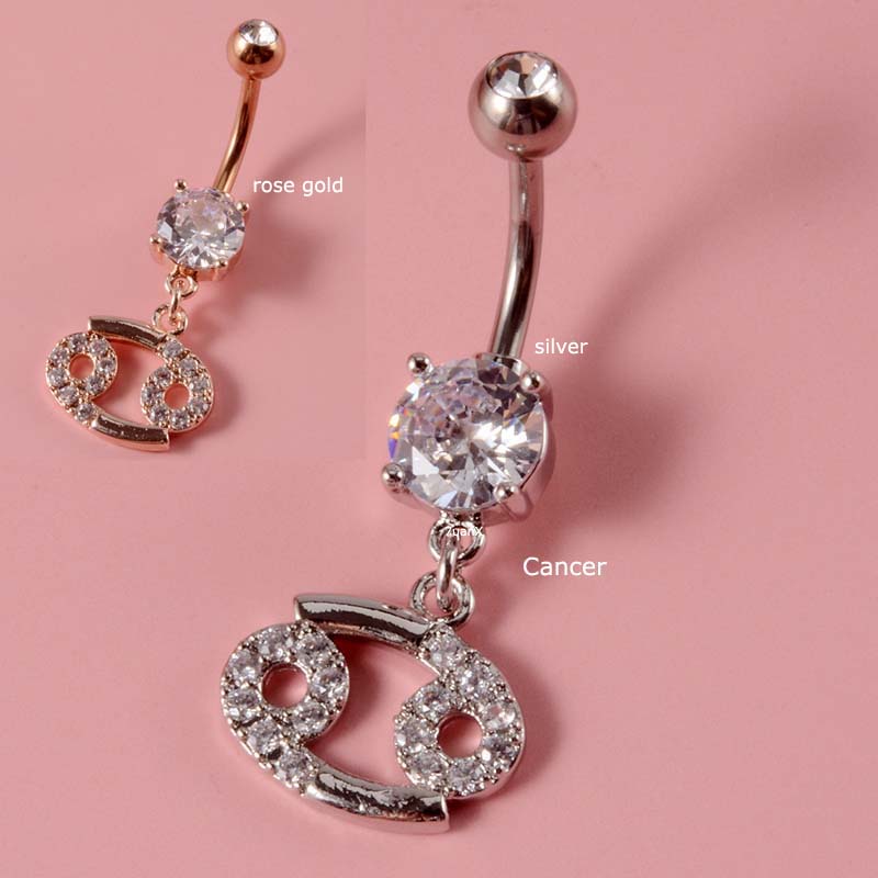 1 Piece Constellations Dangle Belly Button Ring Navel Piercing 14Gauge Curved Barbell