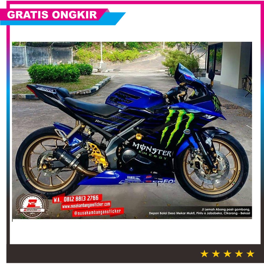 Jual Decal Motor Sticker Motor Yamaha R15 V3 Monster Energy Biru