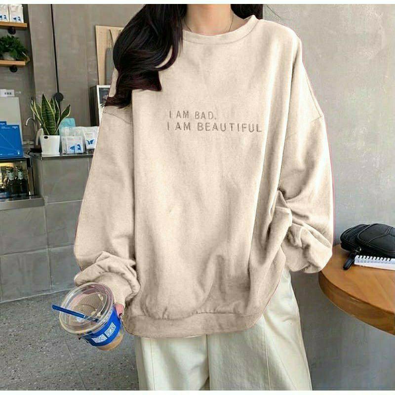 SWEATER OBLONG I AM BAD BEAUTIFUL CREWNECK-Cream