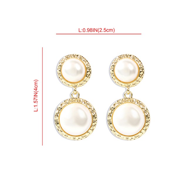 LRC Anting Tusuk Fashion Pearl White Irregular Alloy Earrings With Diamonds K25918