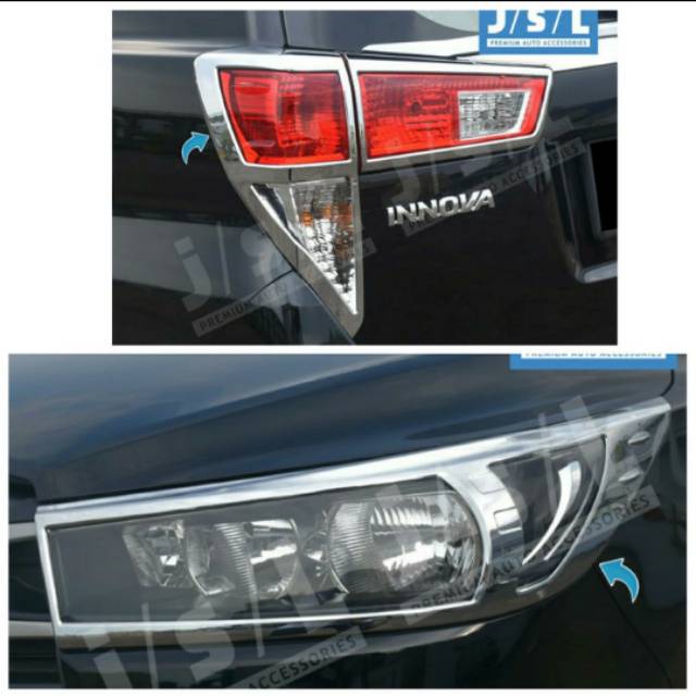 Paket garnish lampu depan dan belakang all new Innova Reborn 2016 2018 2021 2022 Hitam Chrome Carbon jsl