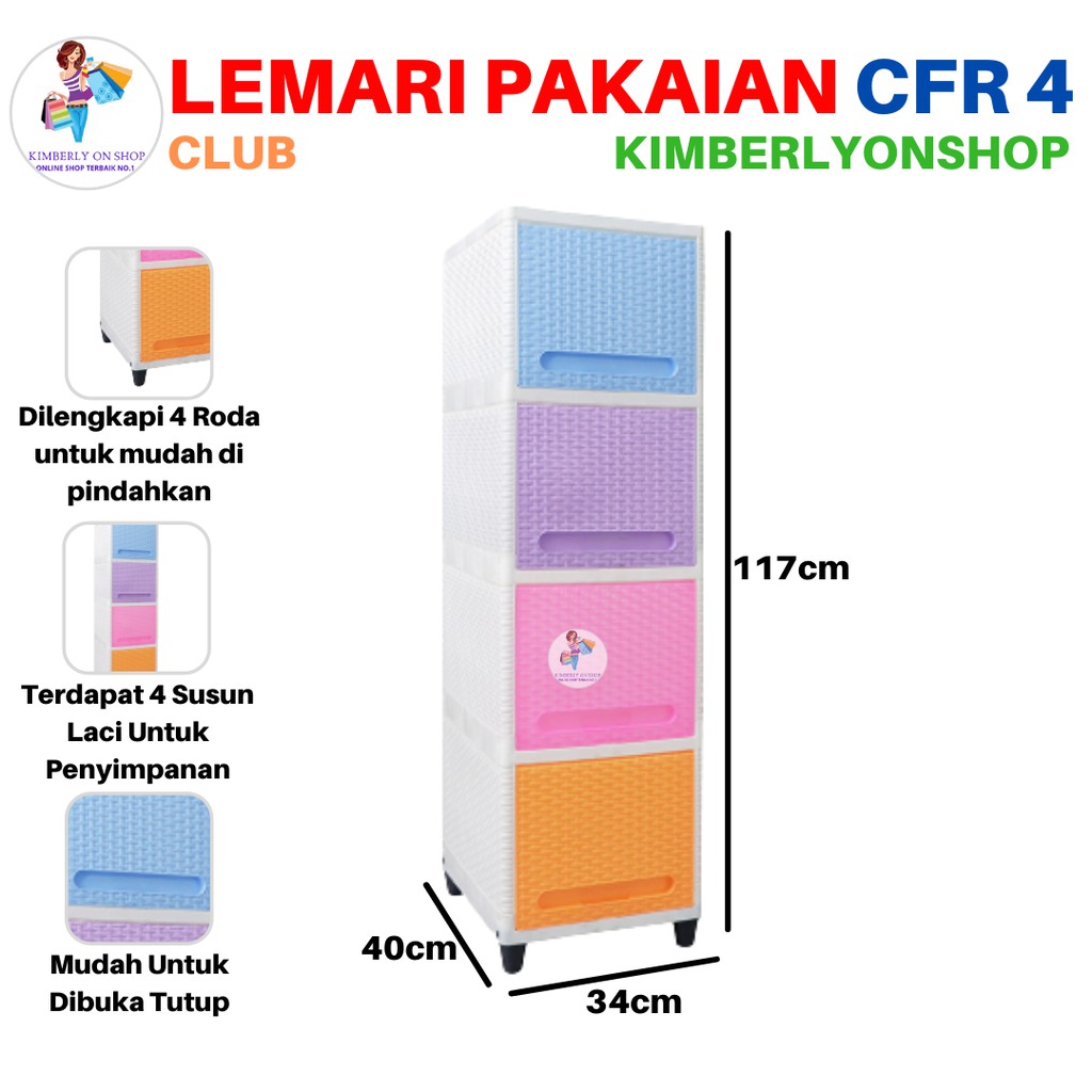 Lemari Plastik Laci Clip Flip Susun 4 Lemari Pakaian