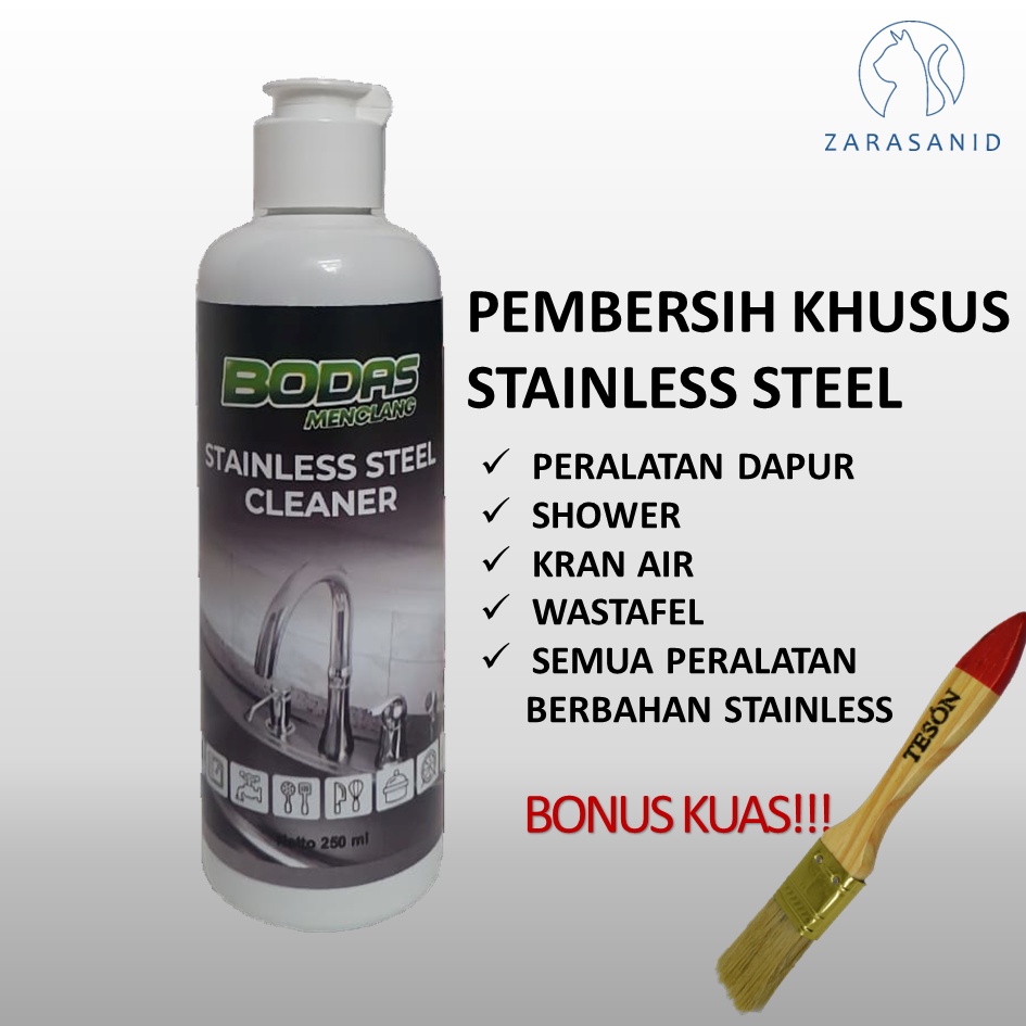 BODAS Pembersih Stainless Steel Cleaner Kran Air Shower Wastafel Alat Dapur ( Bonus Kuas dan Sabut Kawat)