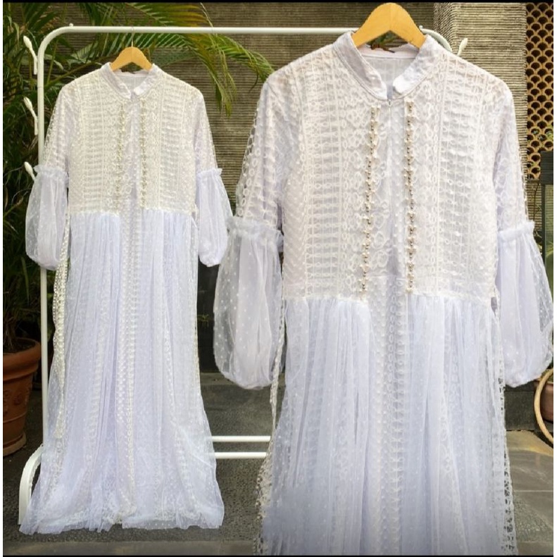 Dress Gamis Putih /Dress Cantik/Dress Mewah/Gamis Lebaran Haji/Gamis Pesta Mewah/Gamis Kondangan/Dre