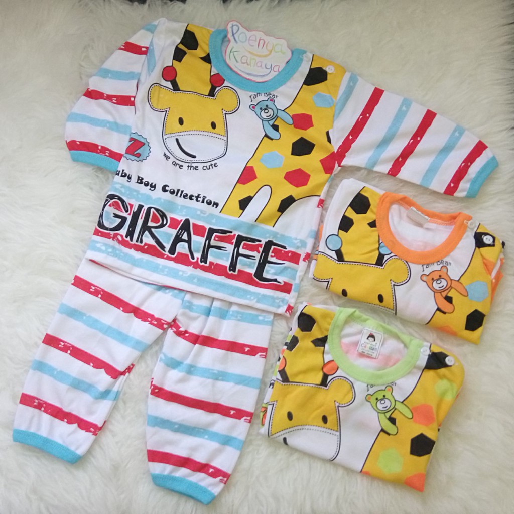 GPY01 3PC Setelan Baju  Panjang Bayi  Giraffe Jerapah Piyama 