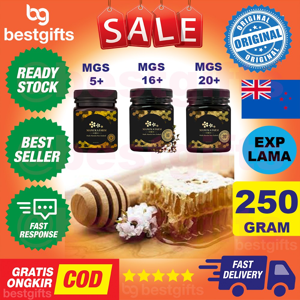 MANUKA FARM MADU MANUKA HONEY MGS5+ MGS5 MGS 5 IMUNITAS DAYA TAHAN TUBUH RADANG SARIAWAN 250 GRAM