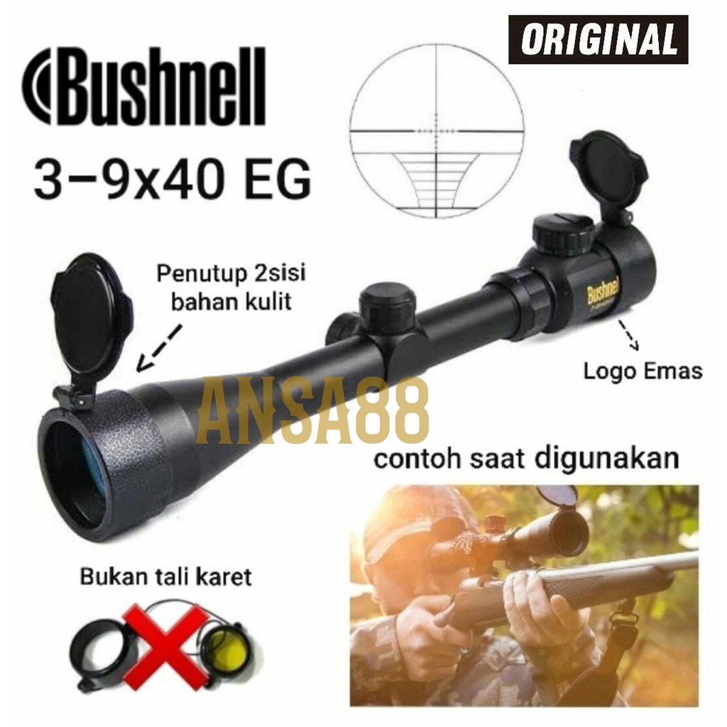 Original teropong senapan teleskop Bushnell 3-9 x 40 EG original teleskop 3 lampu