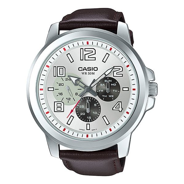Casio Analog Jam Tangan Pria Kulit Cokelat MTP-X300L-7A Original