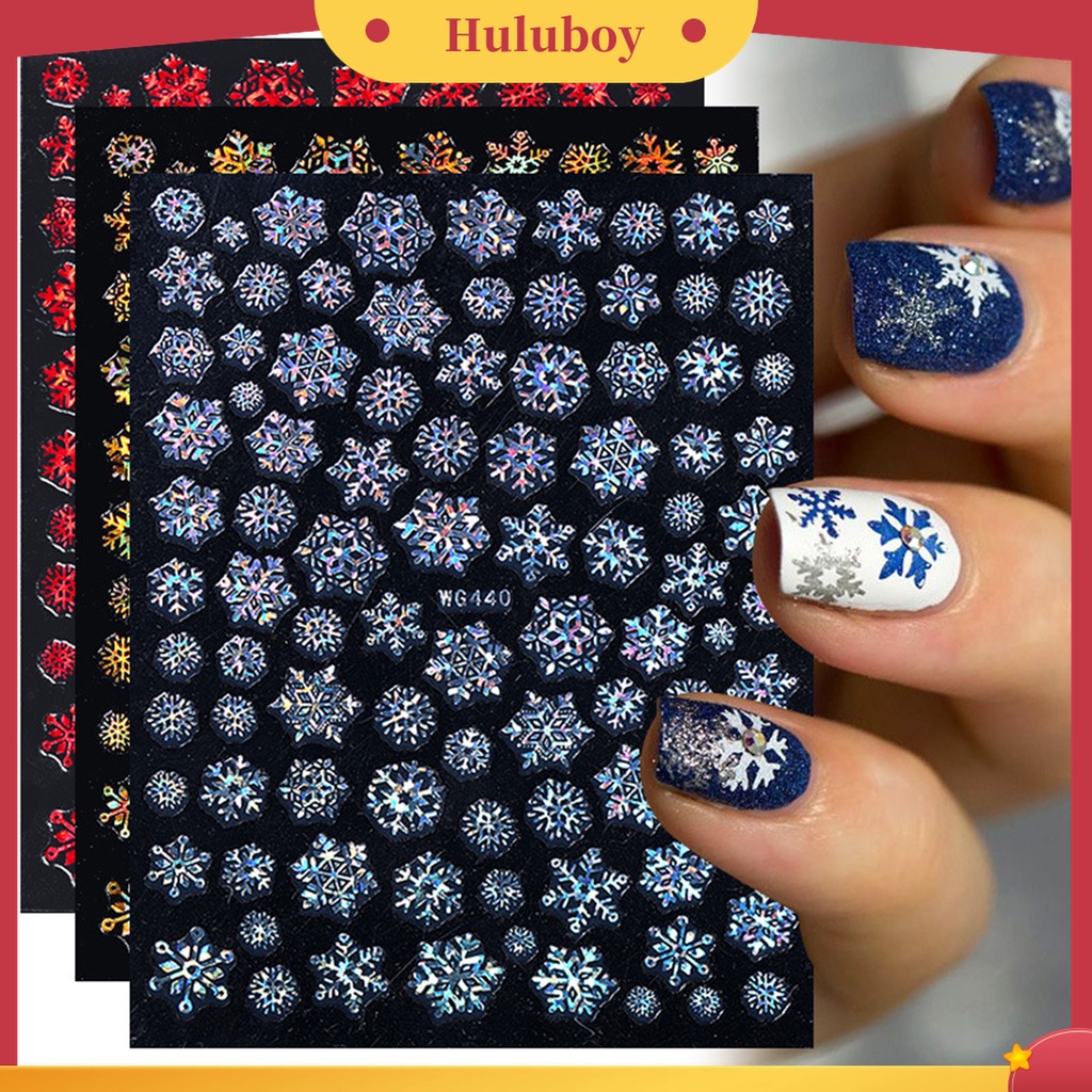 Huluboy Huluboy♡ Stiker Kuku Motif Snowflake Natal Untuk Manicure Charms