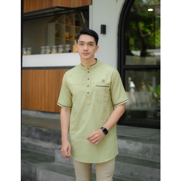 Baju Koko Kurta Taqwa  Luthfi Original Lengan Pendek Bahan Standford Hijau Sage