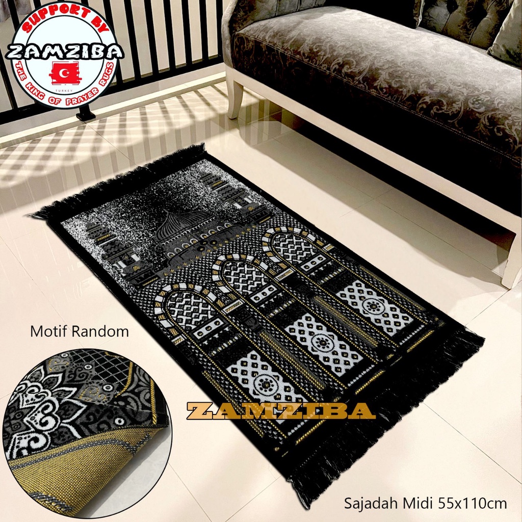 Sajadah Bulu Turkey BLACK ukuran meduim 55cm x 110 cm