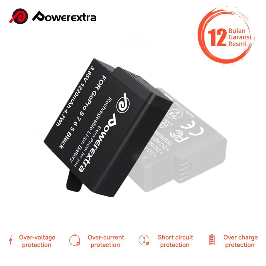 POWEREXTRA BATTERY GOPRO HERO 2 PACK WITH CHARGER FOR HERO 8 HERO 7 65