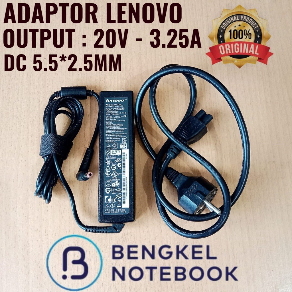 Adaptor Charger Laptop Lenovo 20v 3.25a Biasa 5525 Lenovo Ideapad Z360 Z370 Z380 Z460 Z465 Z470 B470 G460 G470 G560 Z570