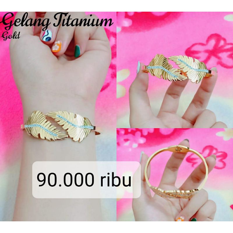 gelang titanium asli warna mas