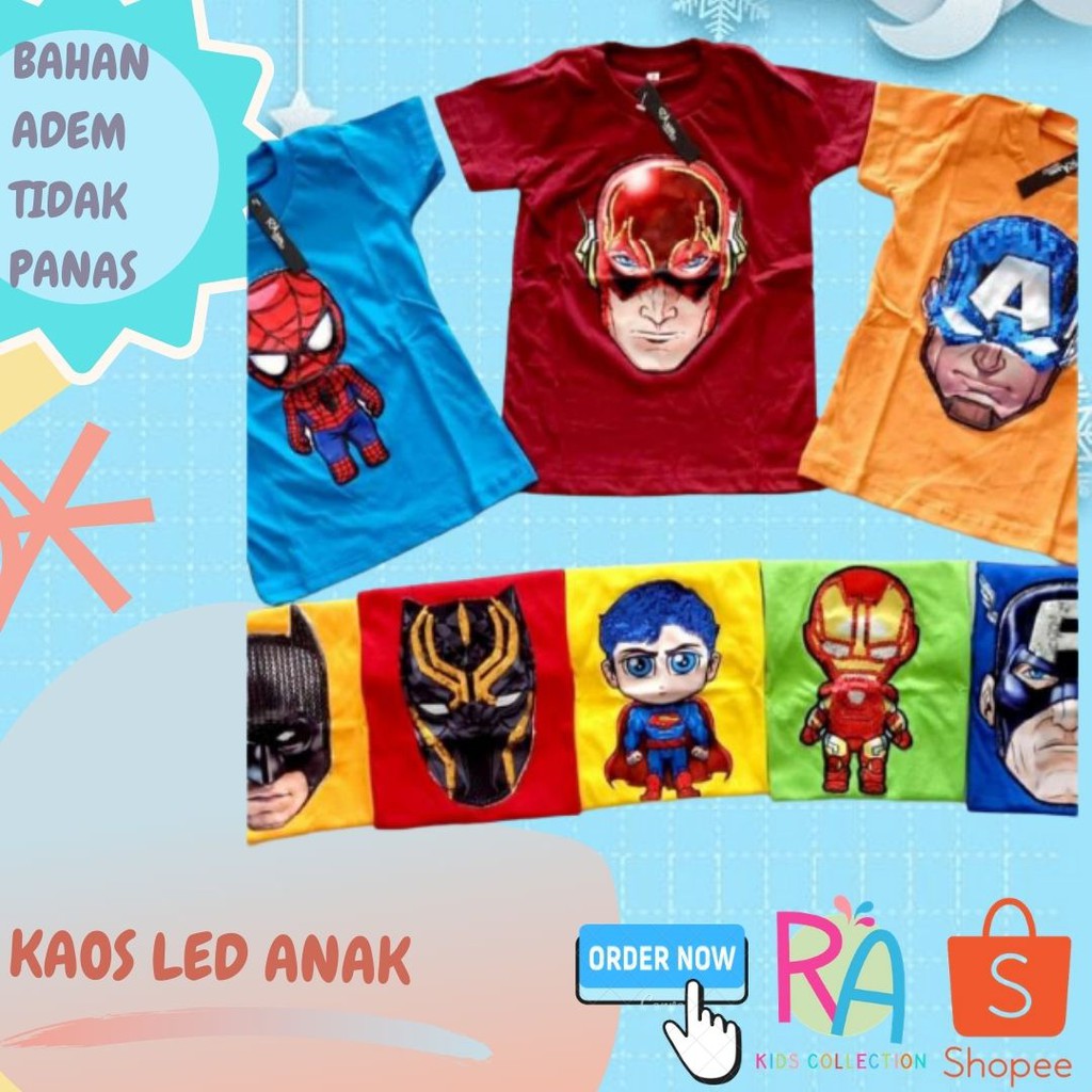 Baju Atasan / Kaos Anak Perempuan & Laki Laki Murah & Terbaru - LED Lampu 2 ( 3 - 8 Tahun )