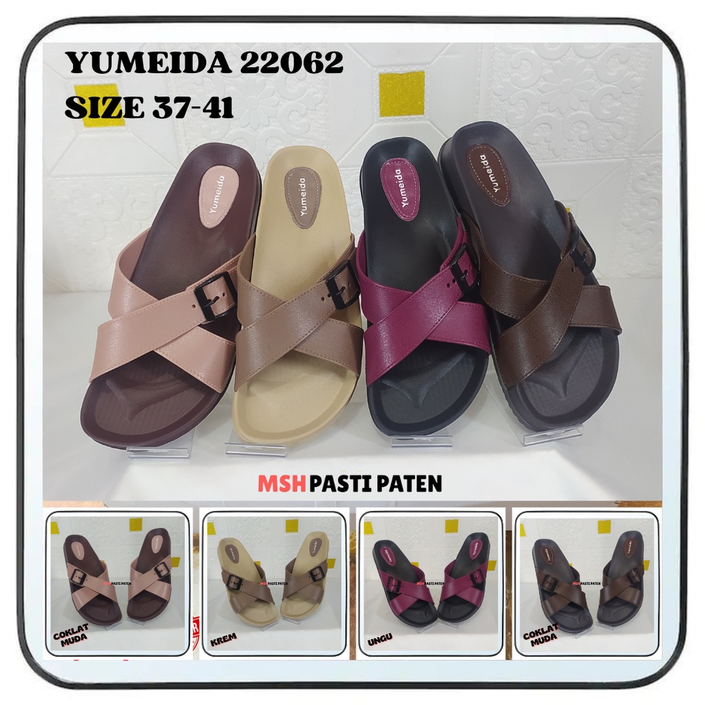 Yumeida 22072 Ori Sandal Selop Silang Karet Wanita Anti Slip