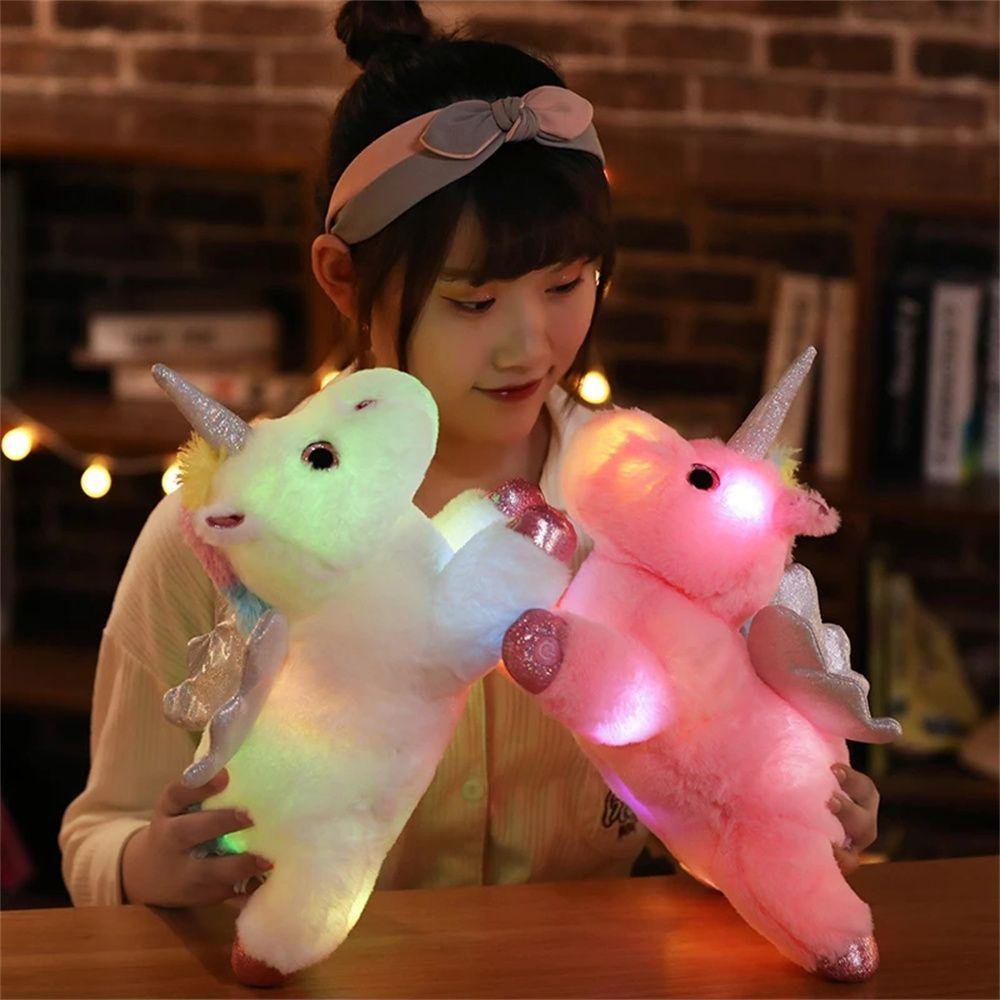 Lanfy LED Unicorn Boneka Mainan Warna-Warni 38 cm Boneka Binatang Glowing Boneka Mainan Dekorasi Unicornio Kuda Mainan