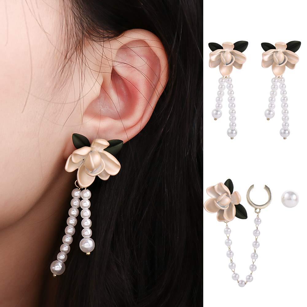 Mxbeauty Anting Pejantan Mutiara Kepribadian Retro Pesta Camellia Temperamen Lady Korea Earrings