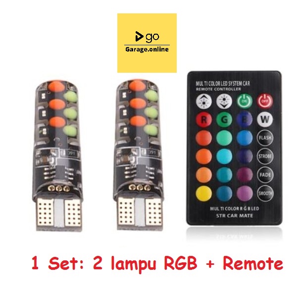 LED Lampu Mobil Motor T10 RGB Jelly ISI 2pcs Remote 12V Senja Sen Sein Kota Termurah