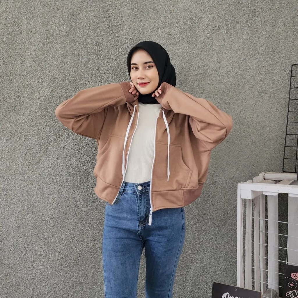 Basic crop zipper jacket | outer crop wanita