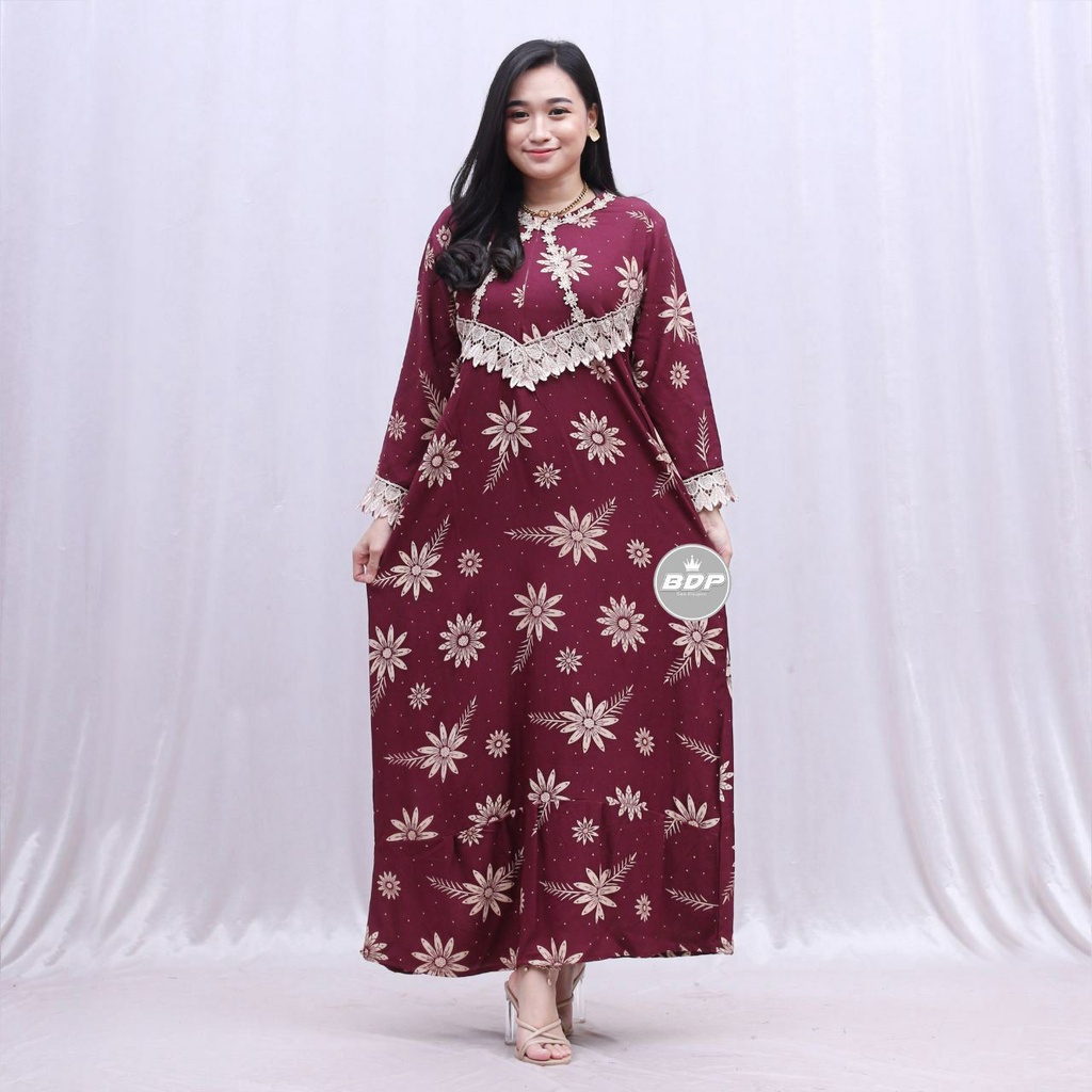 Dianputri - Daster Arab Zeema | Rayon Super Grade A | Resleting Depan Busui | Renda Milo Ori-levia maroon