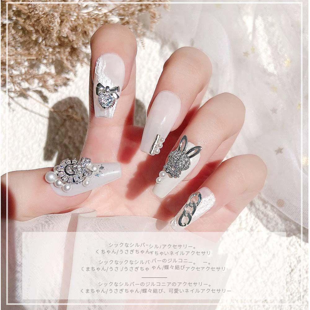 AUGUSTINA Agustinina Nail Art Berlian Glitter Jepang Mutiara Busur Kunci Beruang Kecil Bunny DIY Perhiasan Nail Art