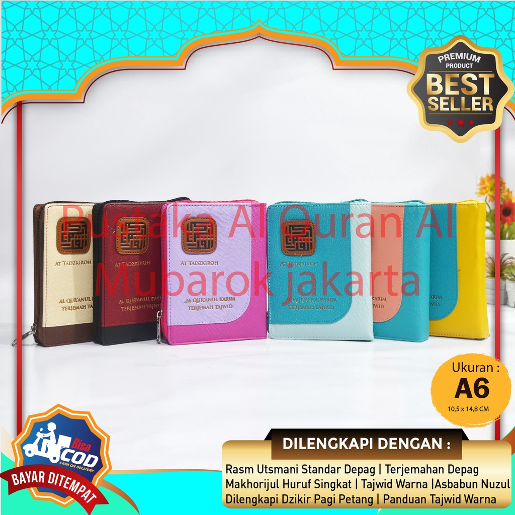 COD - Alquran Dan Terjemahan Tajwid Warna 30 Juz At Tadzkiroh Ukuran A6 (15 X 10cm) Resleting Mini T