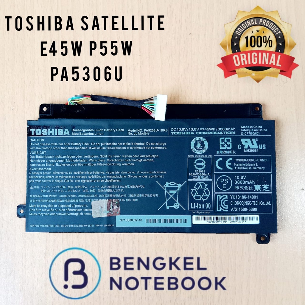 Baterai Toshiba Satelite E45 E45W P55 P55W Chromebook 2 CB30 PA5206U PA5208U-1BRS