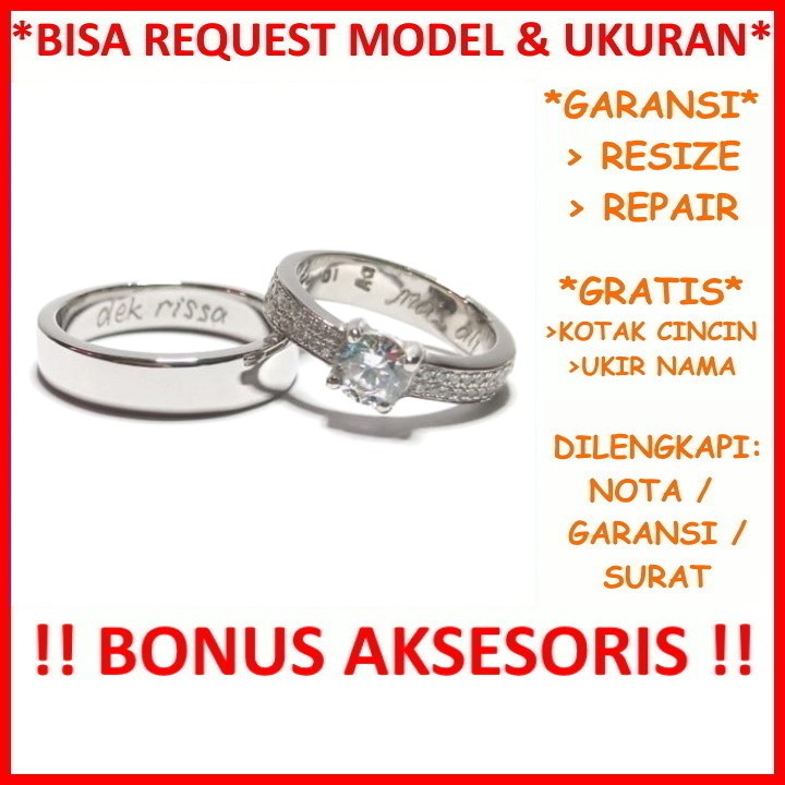 Cincin Kawin Tunangan Platinum Couple Gratis Ukir Nama Bisa Pesan Model Garansi Platina Asli ID664