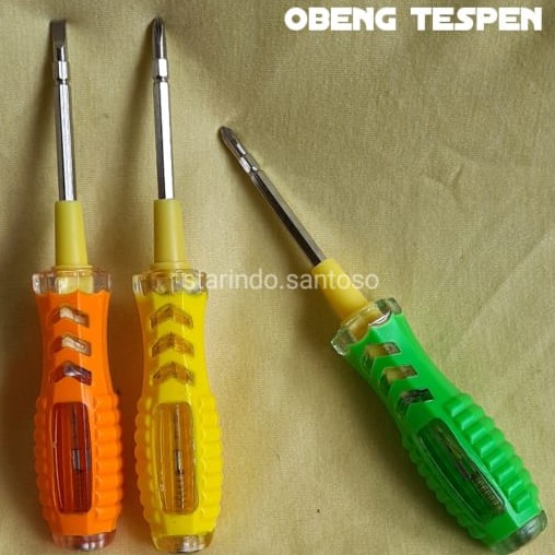 OBENG TESPEN gagang karet bolak balik multifungsi test listrik plus minus min kembang