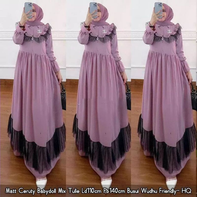 DRESS CERUTY BABYDOLL BUSUI MIX TILE/RAYA MAXY FULL FURRING/GAMIS WANITA MUSLIM TERBARU/NABILA DRESS MAXY/FAR MOSLEMSTORE