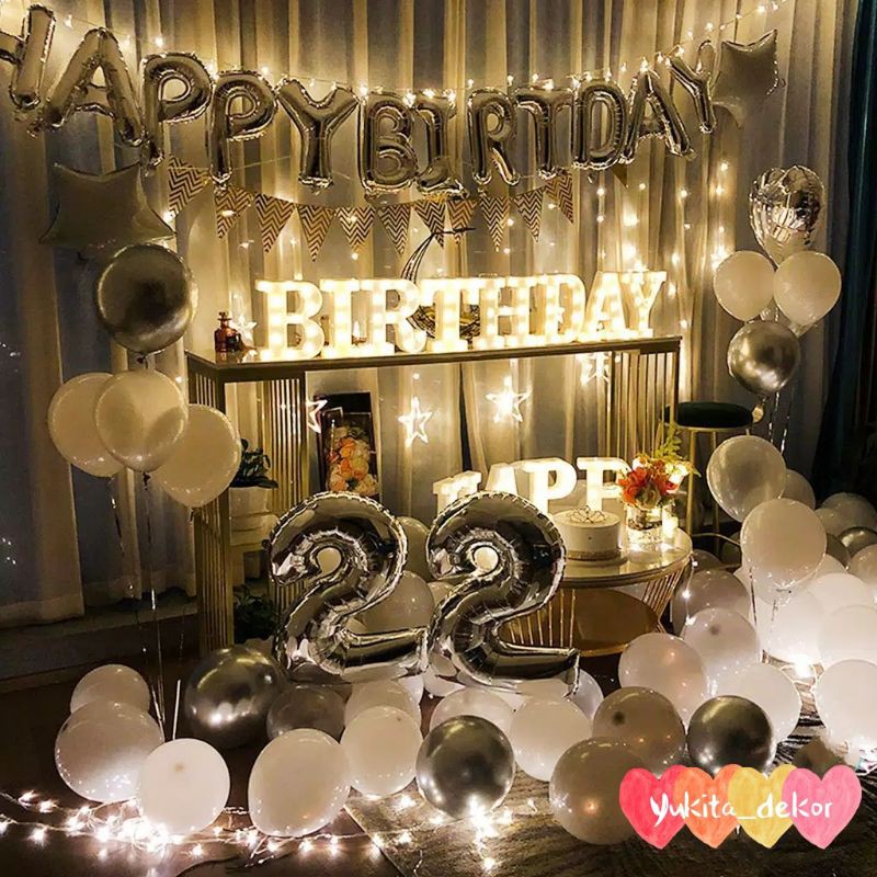 Paket Dekorasi Ulang Tahun Silver Putih | Birthday Decoration Package White & Silver Fancy