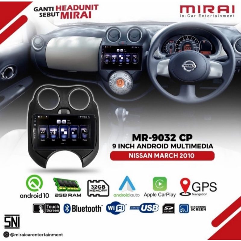 HEAD UNIT ANDROID MIRAI 9032 CP NISSAN MARCH