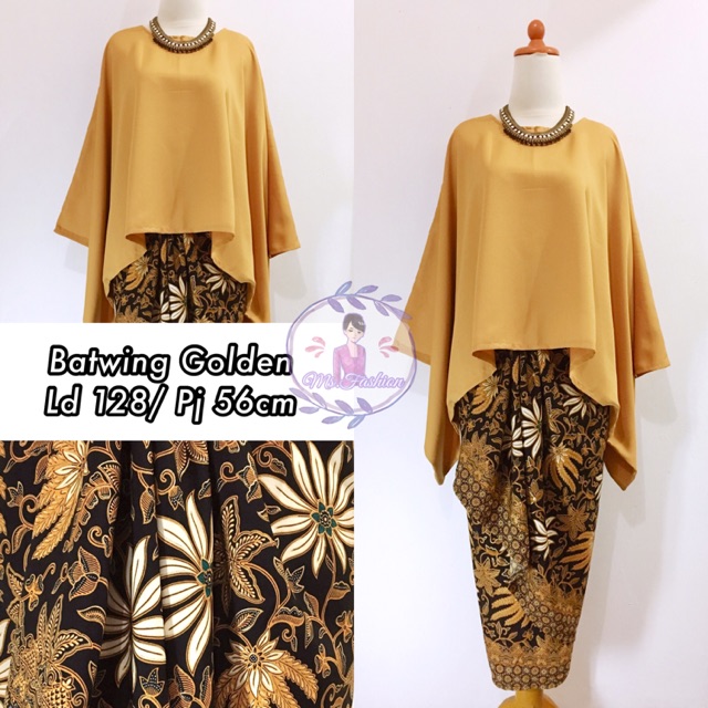 set batwing golden baloteli/ atasan bigsize/ atasan jumbo/ blouse baloteli/ baju kondangan