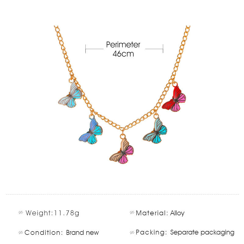 Ins Colorful Fantasy Butterfly Necklace Female Retro Choker Clavicle Chain