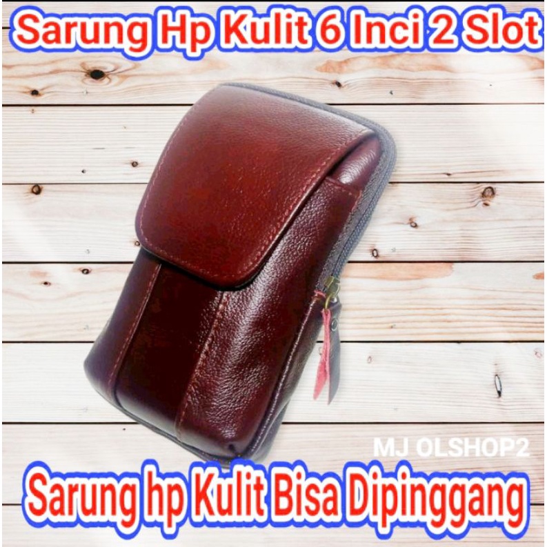 Dompet hp kulit/Sarung hp kulit Asli  6Inci 2Slot  serat kulit halus
