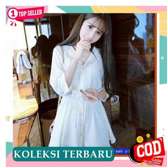 Mociieshop / Dress Korea / Midi Dress Korea / Dress Wanita Casual Dres Dress Polos Pamela - Putih