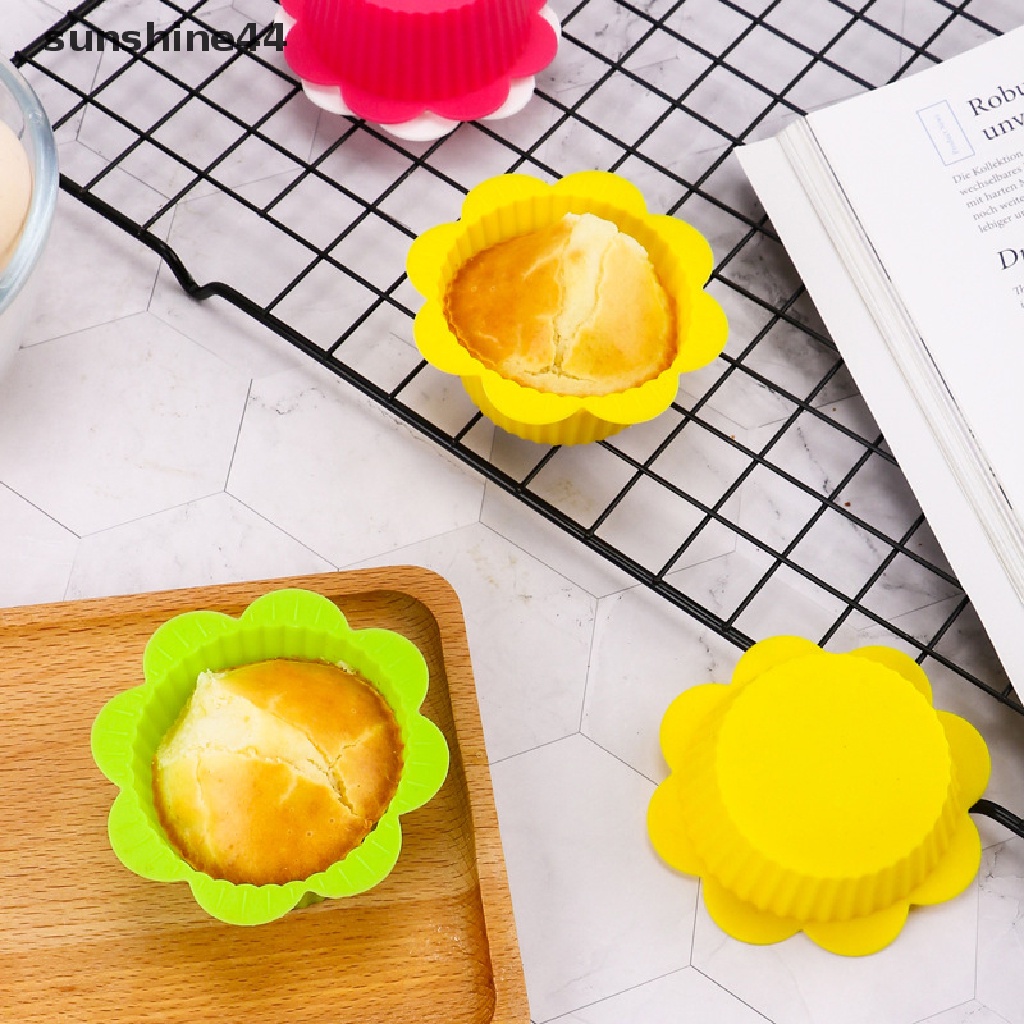 Sunshine 1Pc Cetakan Kue Muffin / Cupcake Bentuk Bunga Matahari Bahan Silikon