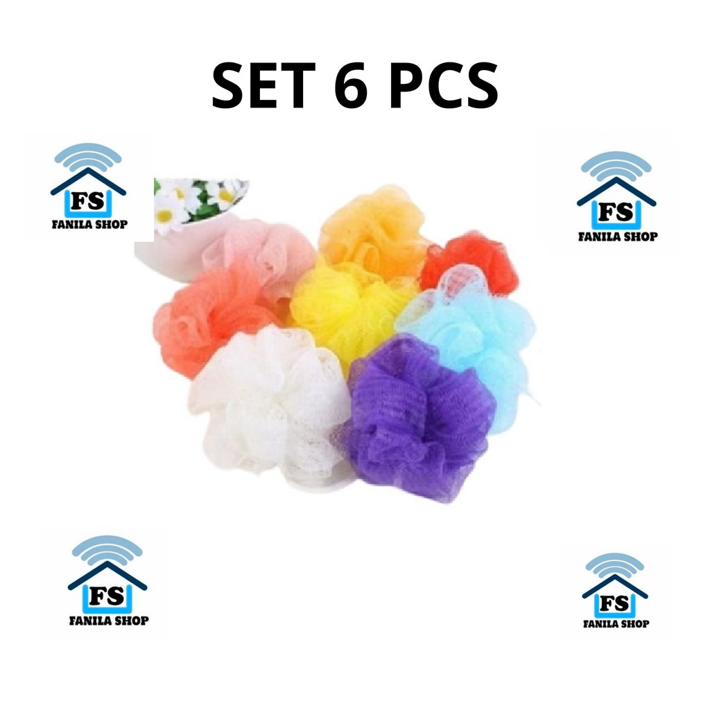 SET 6 PCS Colorful Bath Spons Puff Spon Mandi 15 gr