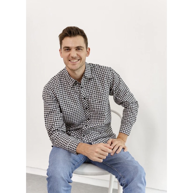 Basic Men Long Sleeve Shirt Checkered Black by 8wood